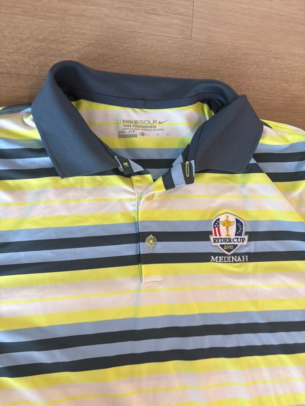 Nike Golf Polo Shirt Mens XL Blue green Stripe Dri-Fit Ryder Cup 2012 Medinah - Picture 7 of 7
